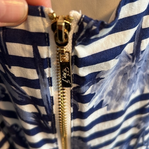 Eliza J Blue Striped Floral Fit & Flare Cut Out Halter Neck Dress Womens SIZE 8 - Picture 7 of 9